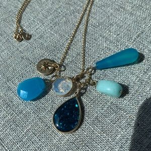 ann taylor loft blue gems long necklace gold